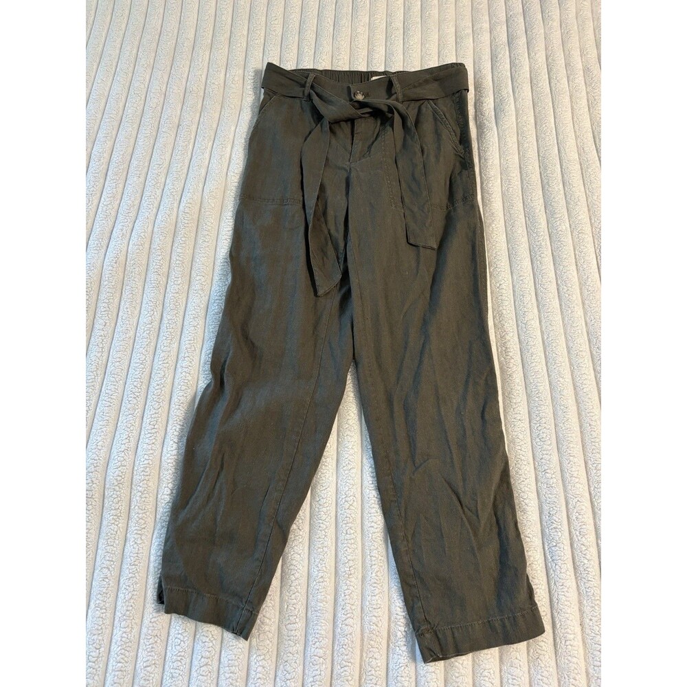 Lou & Grey Loft Linen Blend tie Waist Pants Womens Small Army olive green Summer